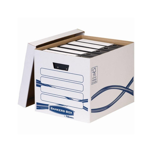 Archiváló konténer, karton, Fellowes® Bankers Box Basic Tall, 10 db/csomag, kék-fehér